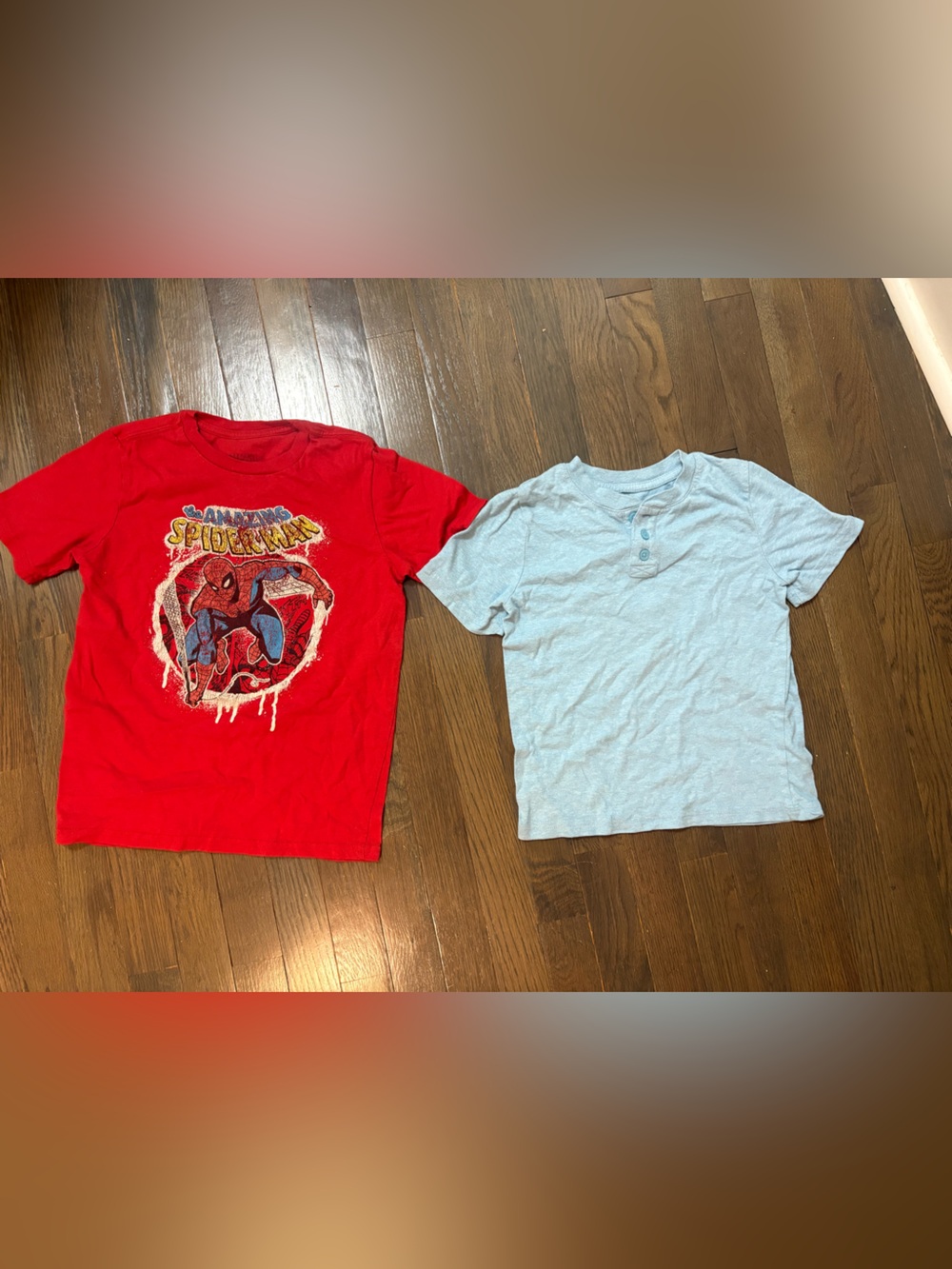Light Blue Kids Henley Top and spider man shirt bundle